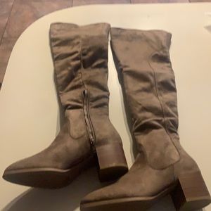 New in Box. Taupe Faux Suede Knee Boots. Perfect Condition.